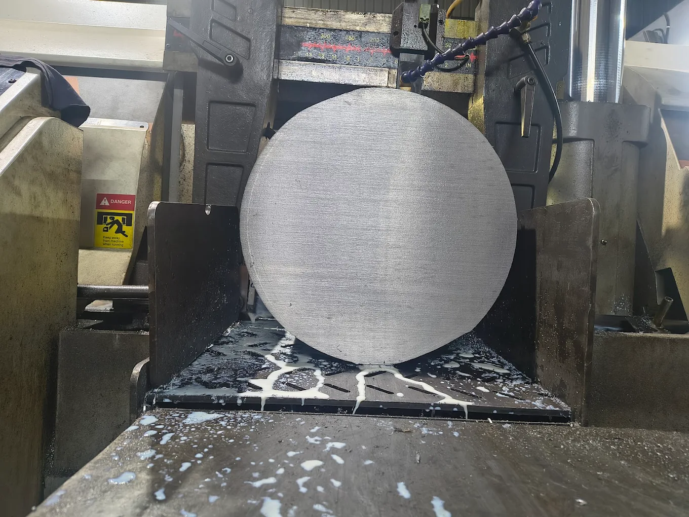 Precision steel cutting in progress